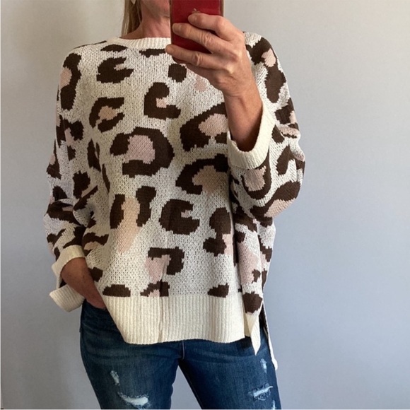 Animal Print Dolman Sleeve Oversized Fit Sweater - Picture 2 of 13